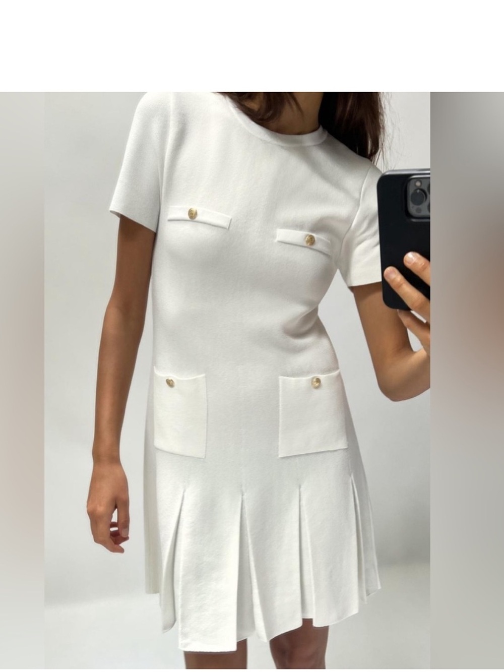 Zara Box Pleat Mini Dress White Sz M NWT